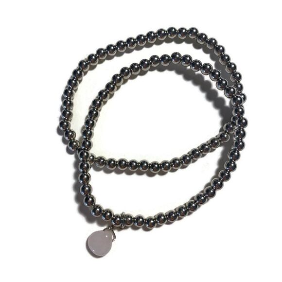 Pink and White Stone Beaded Necklace with Silver-Tone. - Picture 4 of 6